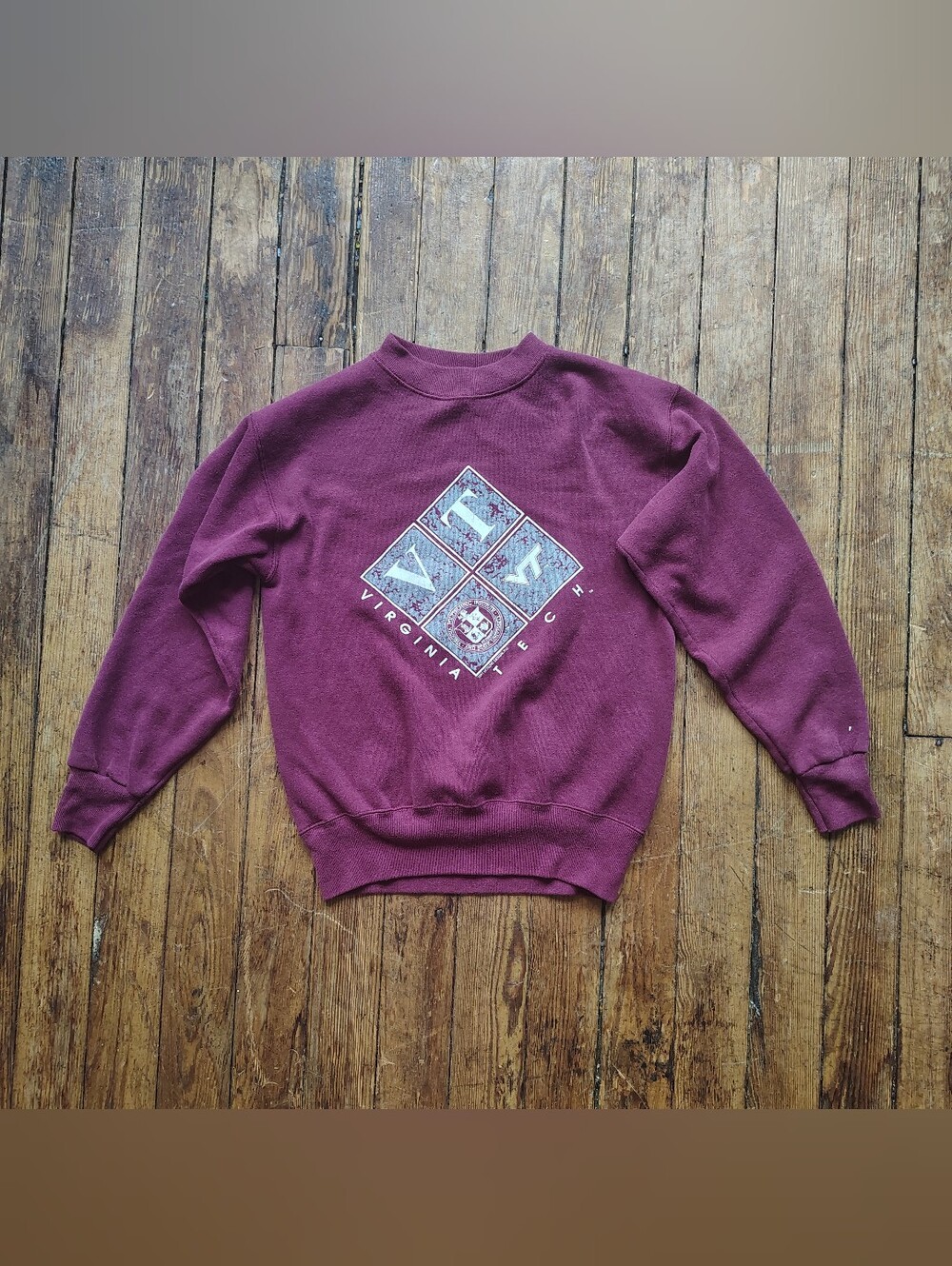 Vintage 90s Virginia Tech Crewneck Men's Medium Burgundy Red College Sweatshirt